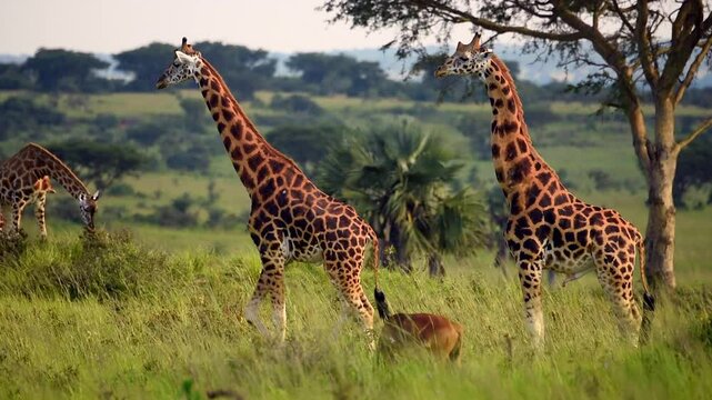 Giraffes in the great plains of Maasai Mara national reserve, Kenya