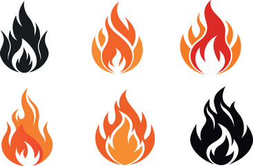 fire flames set, Fire illustration in flat style, set of fire vector icons. fire warning sign