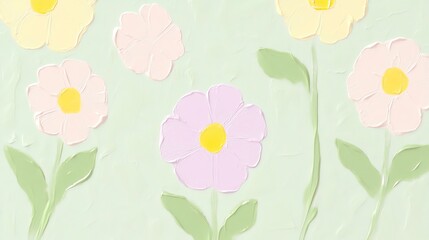 A whimsical illustration of colorful flowers on a soft green background, evoking a cheerful and serene atmosphere.