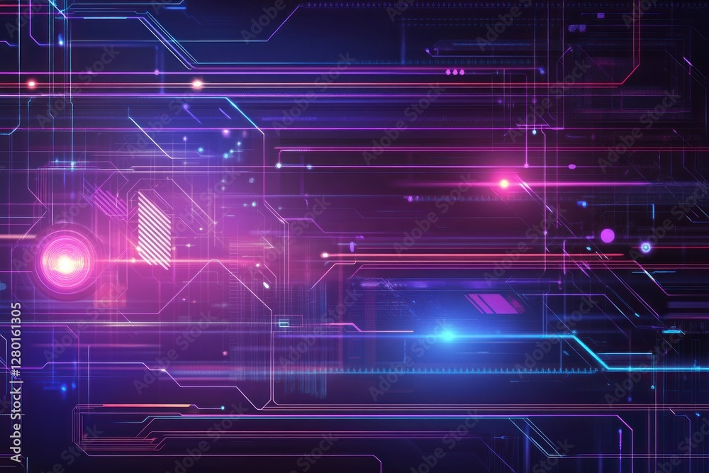 Wall mural abstract futuristic technology background with glowing lines and circuits.