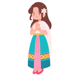 Cute colorful Thai cartoon character greeting Songkran illustration 