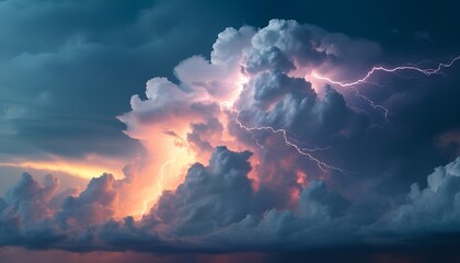 Thunderstorm clouds atmospheric phenomenon nature dramatic sky dusk nature's power manifesting in lightning
