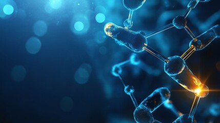 Futuristic healthcare and medical innovation background with science icons, digital technology concept, abstract blue scientific design with hexagonal molecular structures and glowing particles



