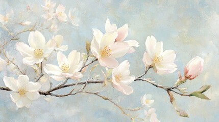 Fototapeta premium Serene Spring Blossoms: A Pastel Magnolia Branch