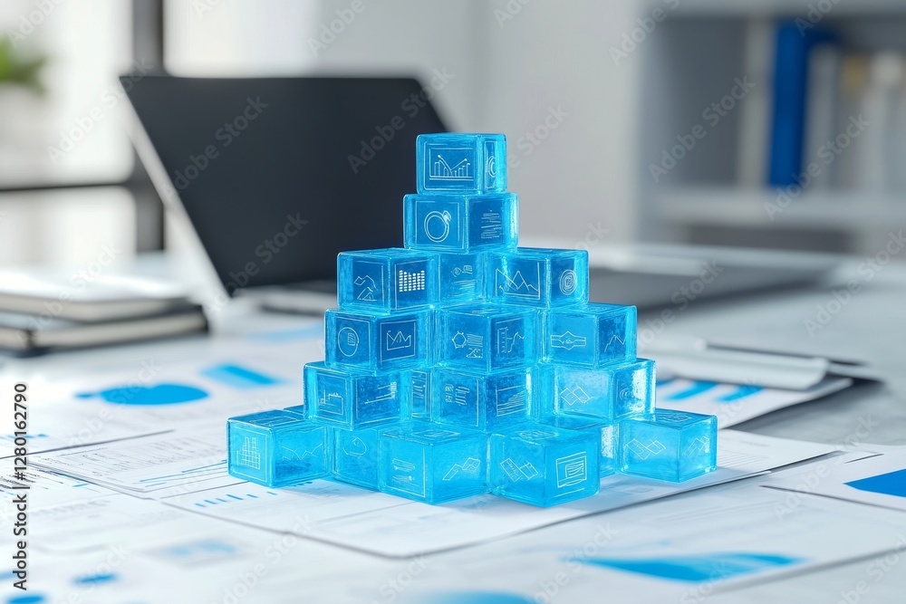 Poster pyramid of data cubes on office documents