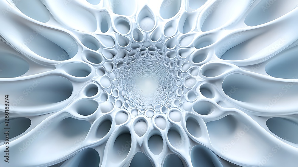 Fototapete abstract 3d rendering of a light blue and white organic structure resembling a flower or cell. the i