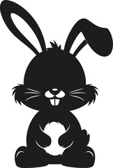 Cute Easter Bunny Holding Egg – Black Silhouette Vector Illustration