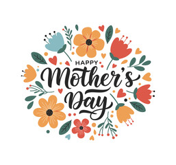 Vector flowers with lettering "happy mother's day" for print design of flyers, banners, cover, postcard