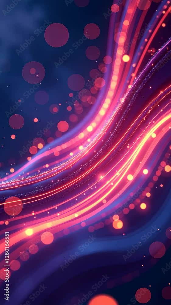 Poster a colorful, wavy line with many small, purple circles. the line is a mix of purple and pink, creatin