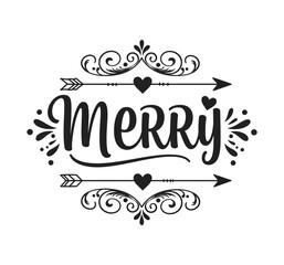 Beautiful  typography 'merry' vector on white background, black and white Design