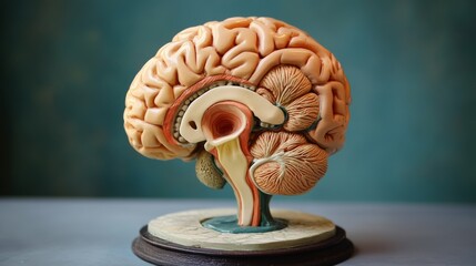 Futuristic 3d human brain model with glowing neural connections on abstract science and technology background, artificial intelligence, neuroscience, and medical research concept


