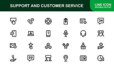 Support and Customer Service Icon Set. Scalable Icons for Client Care, Troubleshooting, Service Management, and Assistance