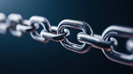 Fototapeta premium A close-up image of a metallic chain with a dark background, highlighting the link structure and shiny surface.