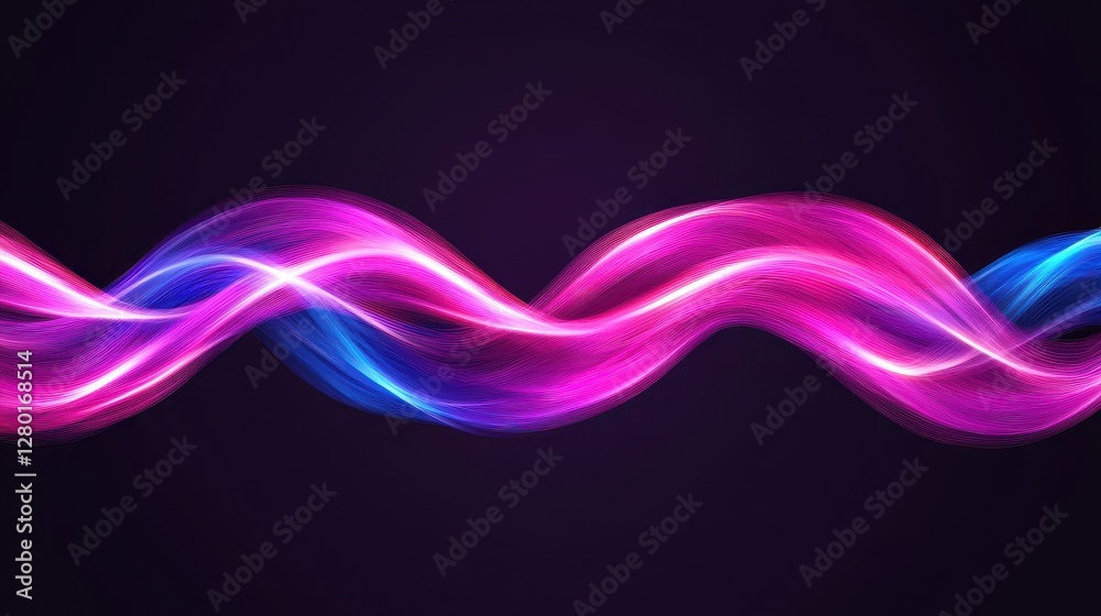 Poster A vibrant, flowing wave of pink and blue light against a dark background, creating a dynamic and modern visual effect.
