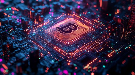 Glittering gold bitcoin cryptocurrency on detailed chart diagram illustrating blockchain investment, digital market trends, and financial data analysis