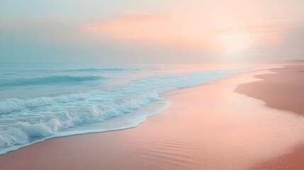 Fototapeta premium Beach scene with gentle waves lapping at the shore under a serene pastel sky