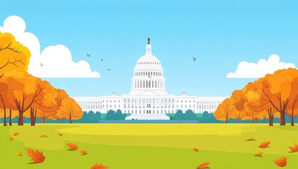 Obraz premium Autumn Capitol Building, Washington DC, Landscape, Peaceful Scene