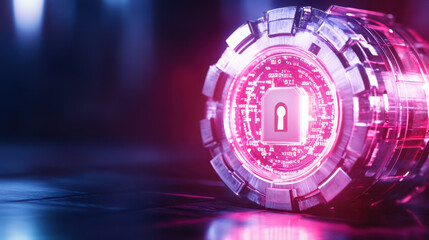 glowing digital vault with secure lock symbol, representing cybersecurity