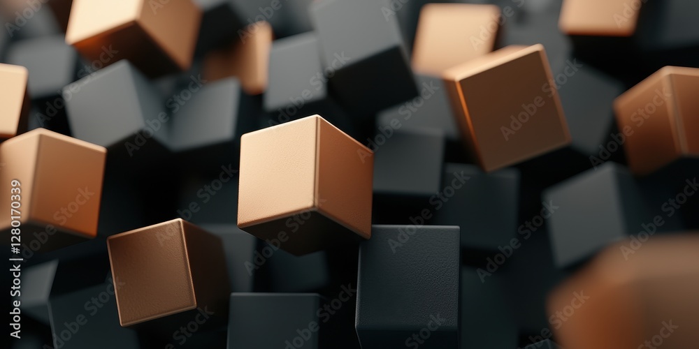Aufkleber a visually striking arrangement of black and copper cubes, creating a dynamic and modern abstract co