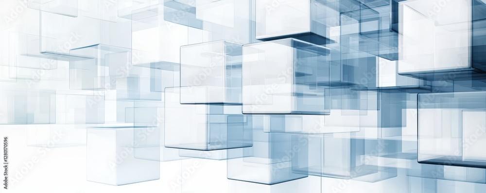 Poster A series of translucent cubes arranged in a modern, abstract composition, creating a sense of depth and space in a light, airy atmosphere.