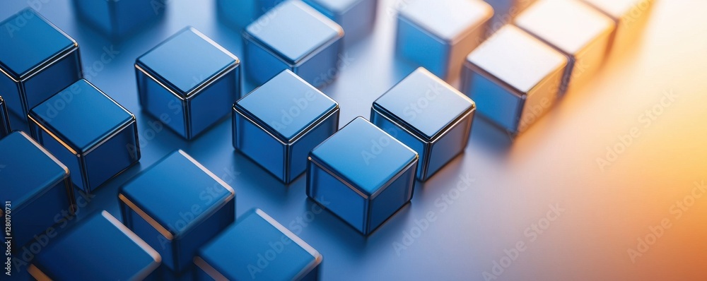 Aufkleber A collection of blue 3D cubes arranged in a visually appealing pattern, with a gradient background adding depth and interest.