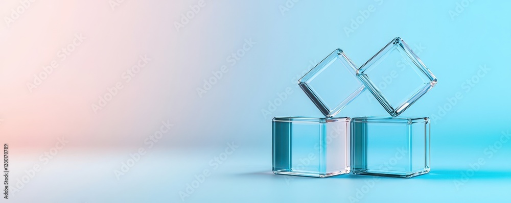 Poster A minimalist composition featuring transparent geometric shapes on a softly colored background, emphasizing modern design and simplicity.