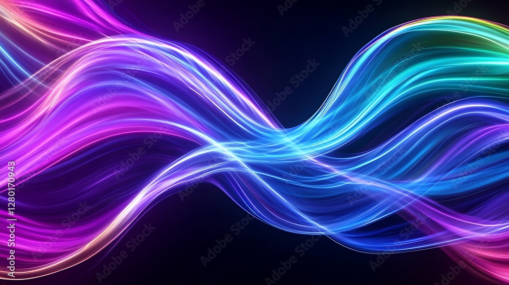 Poster abstract vibrant wave of colorful particles on a dark background. the wave is formed by thousands of