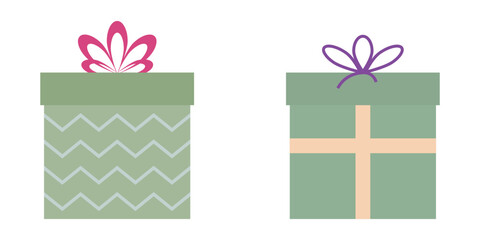 Green Gift Box And Ribbon With Zig Zag Pattern