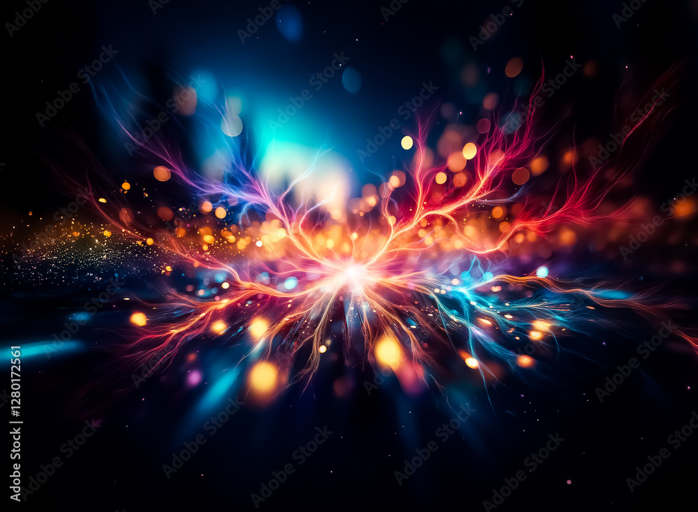 Aufkleber abstract image of bright blurred lights with a bokeh effect. vibrant colors of red, orange, blue, an