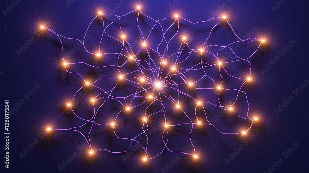 Poster A network of glowing nodes interconnected by lines, set against a dark background, illustrating concepts of connectivity and data flow.