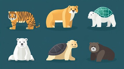 Endangered Species Icon Set in Flat Design, World Wildlife Day 