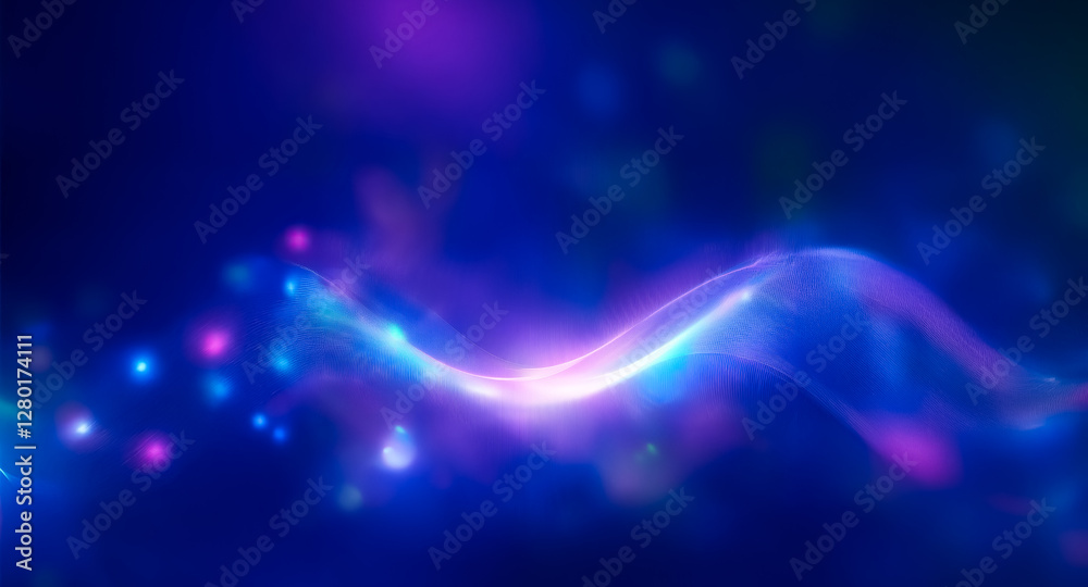 Canvas Prints abstract flowing wave of light with bokeh effect on a dark blue background. vibrant colors of blue, 