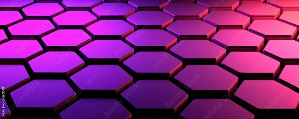 Poster A vibrant hexagonal pattern in purple and pink hues, creating a dynamic and modern background effect.