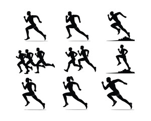 Sprinting Runner Silhouettes Vector Template Collection