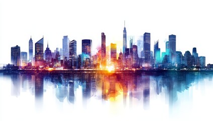 Obraz premium City skyline reflected, vibrant colors, urban landscape