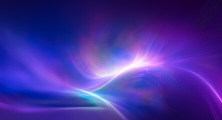 Abstract digital background with flowing, luminous waves of vibrant purple and blue hues. Soft light emanates from the center, creating a smooth, ethereal and dreamy effect.