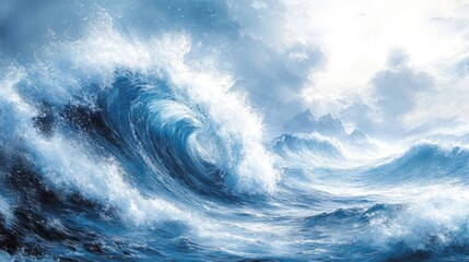 Stormy ocean waves crashing against mountains. Possible stock photo use