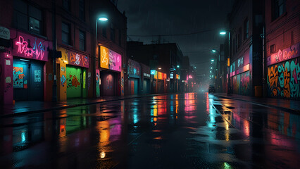 Luminous Neon Lights Casting a Vibrant Glow Illuminating a Mysterious Dark Alley with Electric Radiance