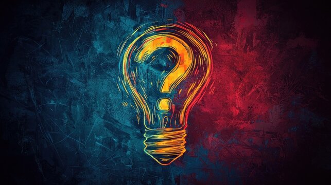 Creative light bulb with question mark symbolizing innovation, ideas, and inspiration on colorful abstract background