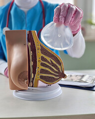 Surgical preparation for breast augmentation using anatomical model and implant demonstration...
