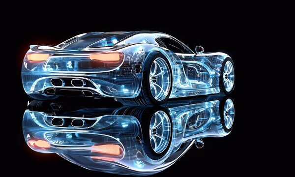 Abstract 3D racing car structure reflected.  Possible stock photo