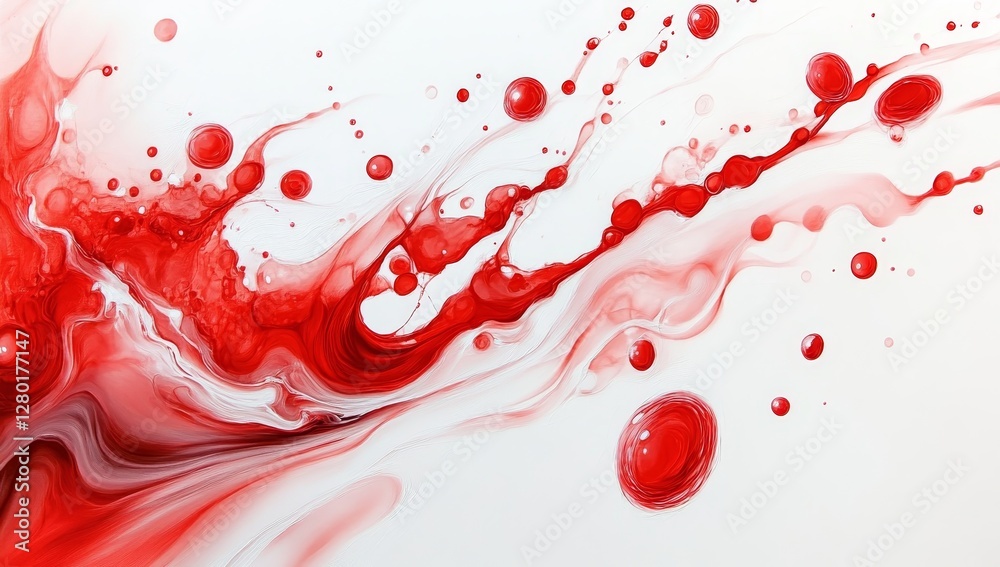 Poster red ink abstract splashes on white background