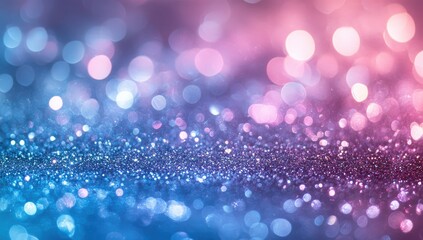 Shimmering Glitter Bokeh Background with Vibrant Lights in Shades of Pink and Blue for Romantic and Festive Designs
