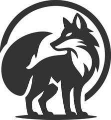 A fox glaring, tail raised in defiance vector animal silhouette