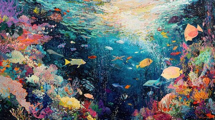 Vibrant Underwater Scene Coral Reef Fish and Ocean Life