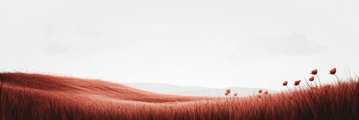 Remembrance of world war II with serene poppy field landscape. Horizontal banner. Copy space. Memorial Poppy. Remembrance Day, Anzac, Veterans Day. Stop war concept