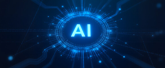 Artificial Intelligence Glowing Blue Technology, Concept