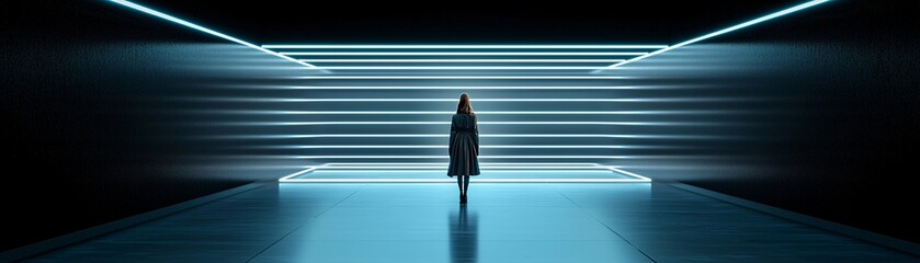 Obraz premium a futuristic fashion runway where models wear dynamic holographic outfits that shift in real-time, immersive digital effects, sleek cyberpunk aesthetics, high-fashion editorial quality,