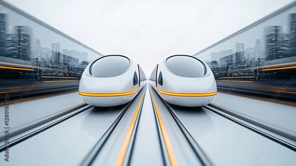 Poster a high-speed train where passengers interact with mixed reality windows displaying scenic views from