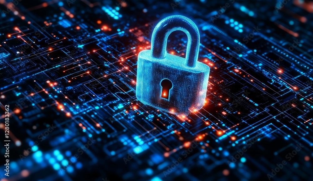 Aufkleber digital lock on circuit board; security concept